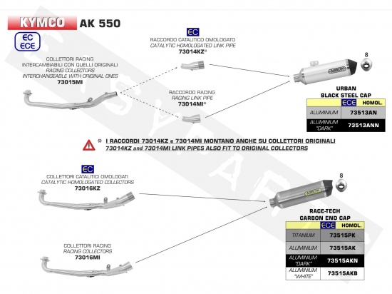 Silenziatore ARROW Race-Tech Alu. White/C Kymco AK 550i E4 '17-'18